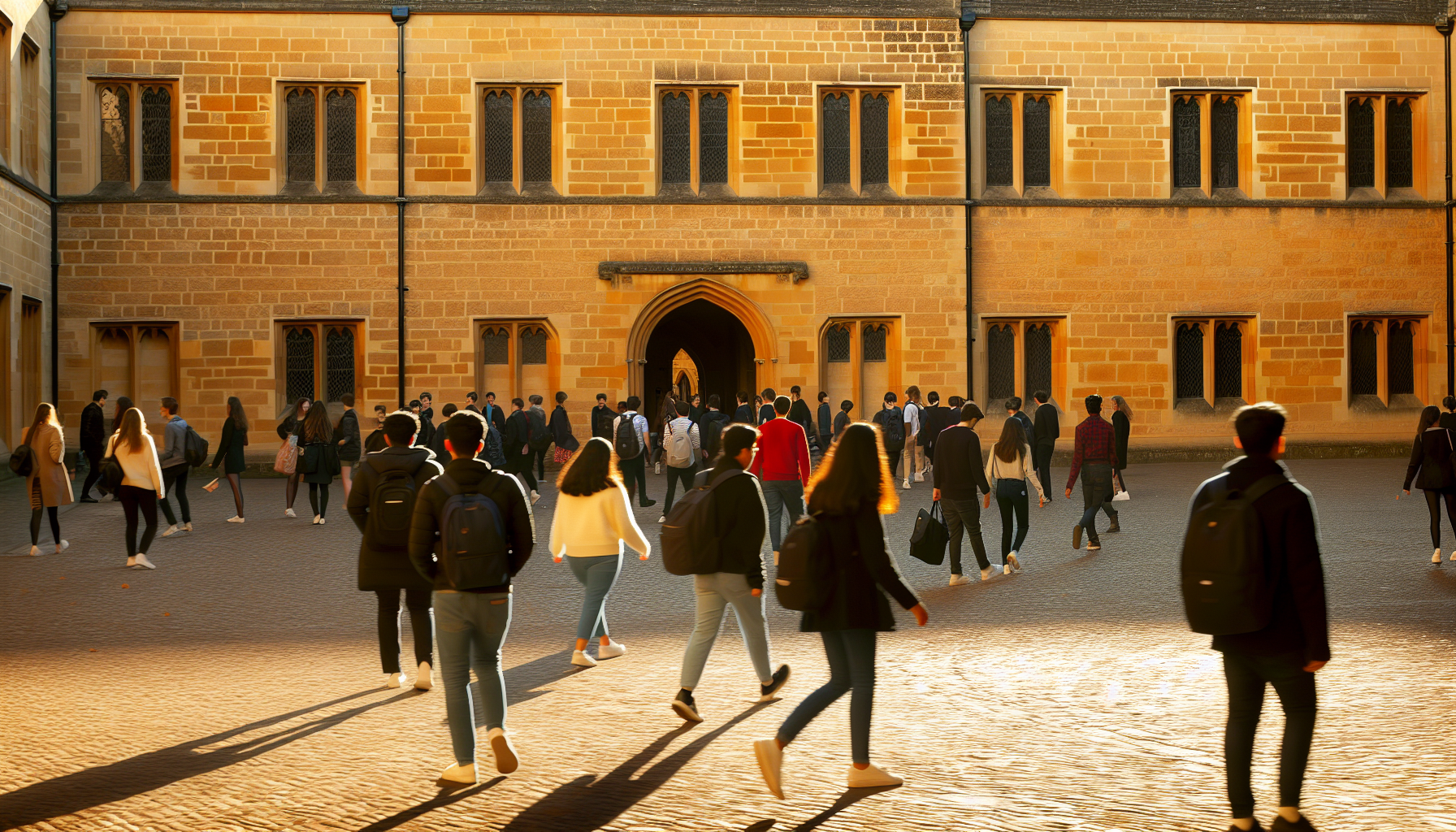 University campus with international students